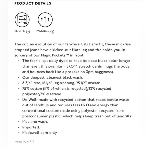 Madewell 25P Kick Out Crop Jeans petite black 0420 Midrise solid flare - Picture 2 of 12